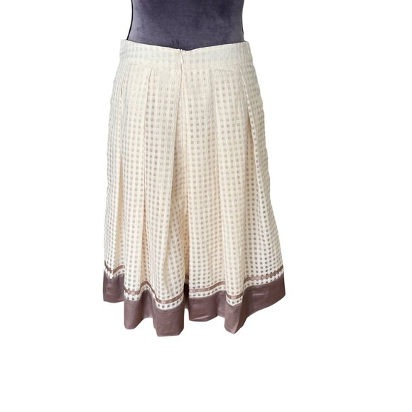 Cream Midi Pleated Skirt With Brown Satin Hem By Three Paper Dolls - Picture 4 of 6